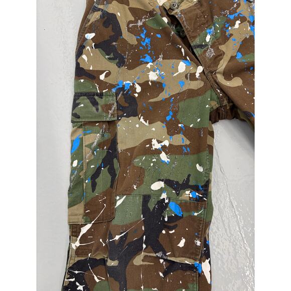Vintage Camo Pants 31x32 Reworked Paint Splatter Blue White Glitter - Picture 6 of 7